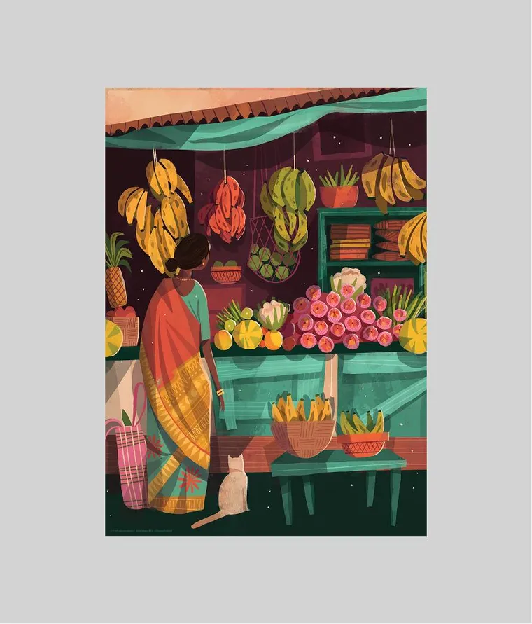 Market Woman & Cat by Chaaya Prabhat: 1000pc puzzle - Image 5