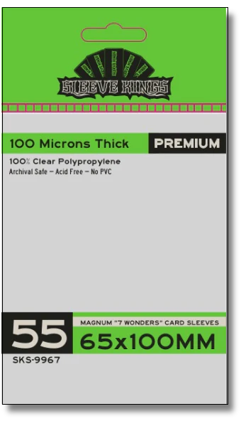 Sleeve Kings: Magnum 7 Wonders Sleeves 65mm x 100mm (55, 100 Microns)